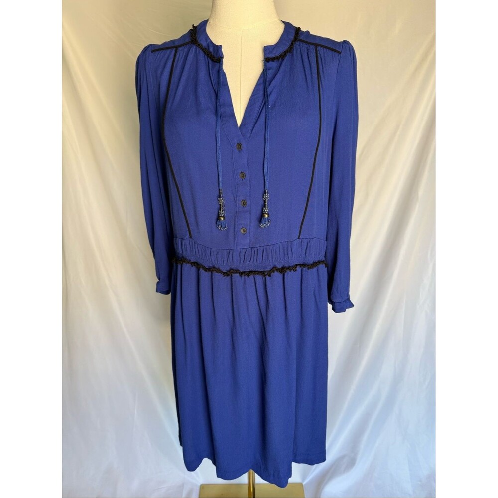 Anthropologie Maeve Galan Royal Blue Beaded Tassel Dress Size Medium Shift